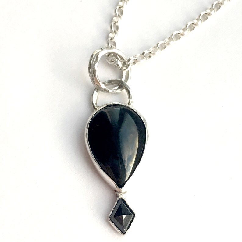 Black Onyx and Black Sapphire Handmade Silver Pendant