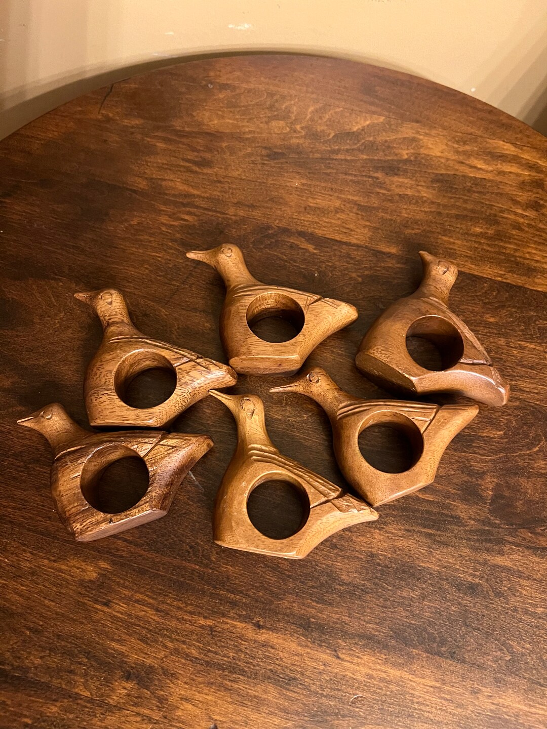 Vintage Wooden Bird Napkin Rings Hand Carved Set of 6 Mid Etsy