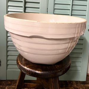 Antique 10” White Mixing Bowl Pottery Primitive Bowl Stoneware Bowl