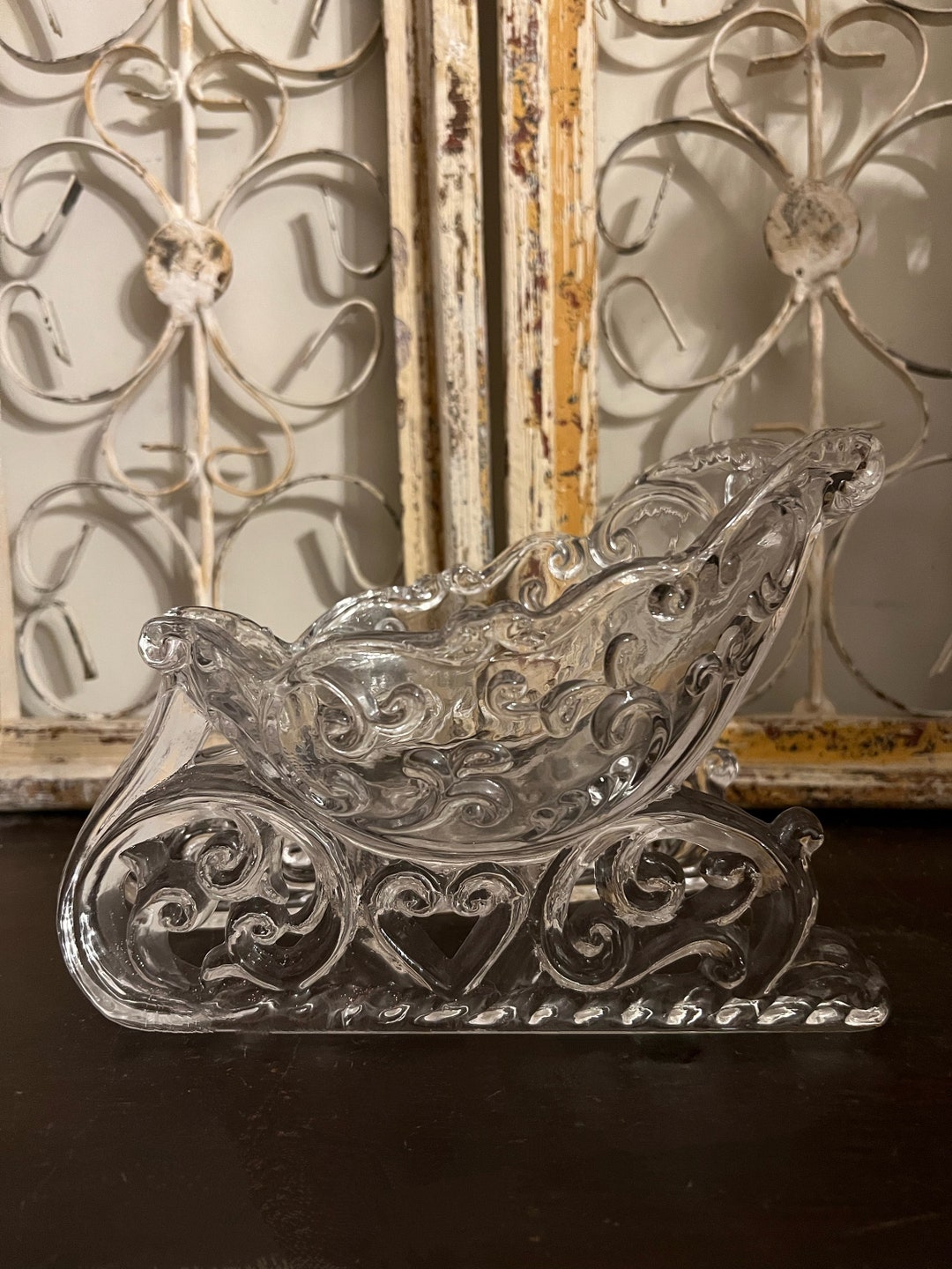 Vintage Crystal Christmas Sleigh, Crystal Sleigh Candy Dish, Vintage