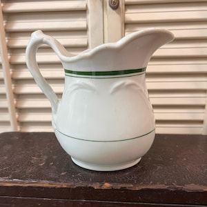 Vintage Jackson Vitrified China Restaurantware Small Pitcher Creamer Mustache Heart Green Stripe Pitcher