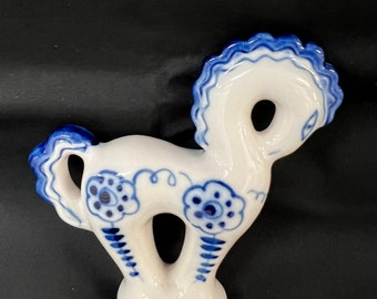 Vintage porcelain horse figurine,Gzel porcelain,Art deco Porcelain Figure