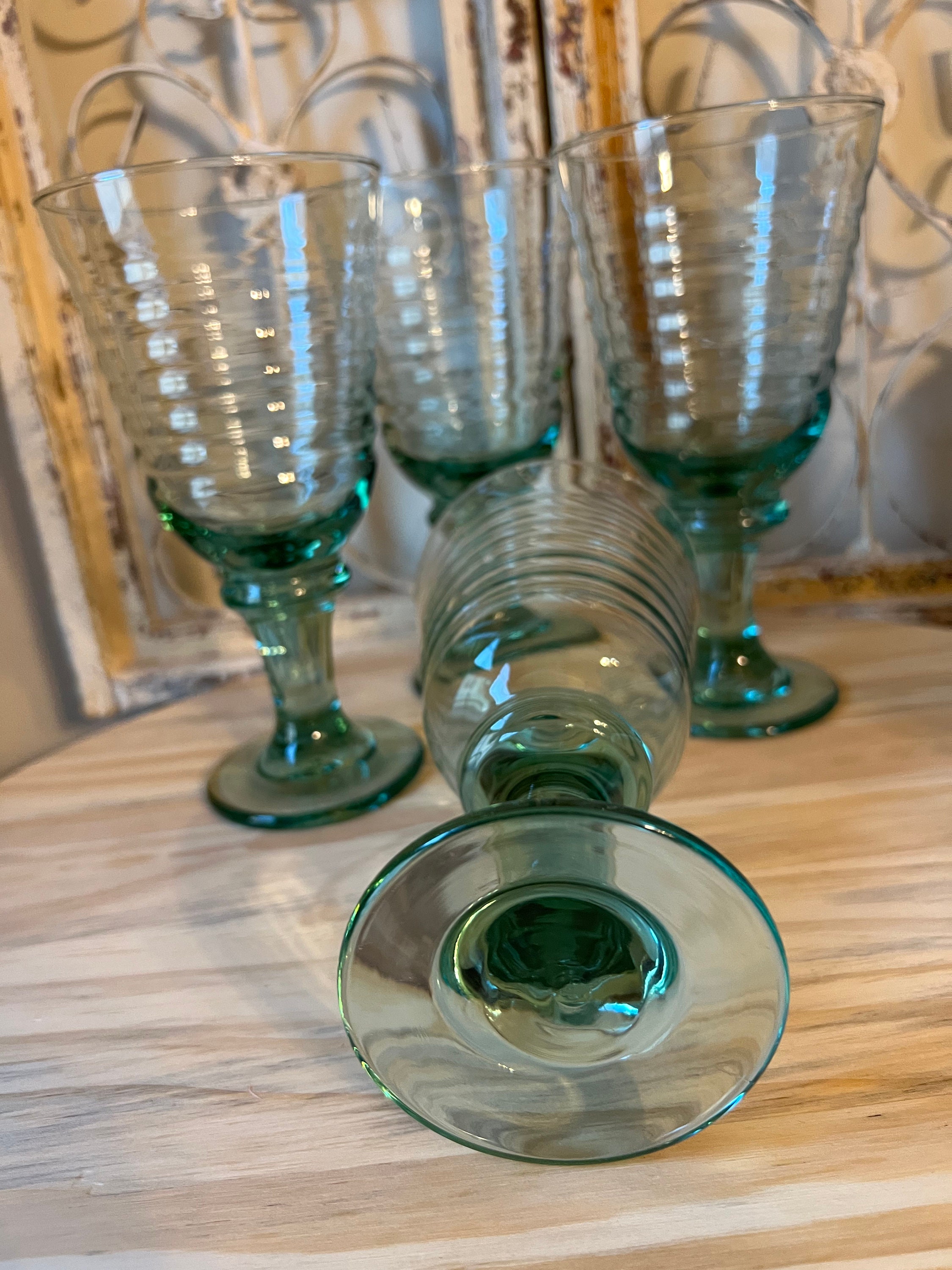 Libbey Ribbed Glassware Libbey Sea Glass Green Ribbed Sirrus Water Goblets | Set of 4 - Etsy