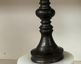 Vintage Brass and Marble Onyx Candle Holder Lamps