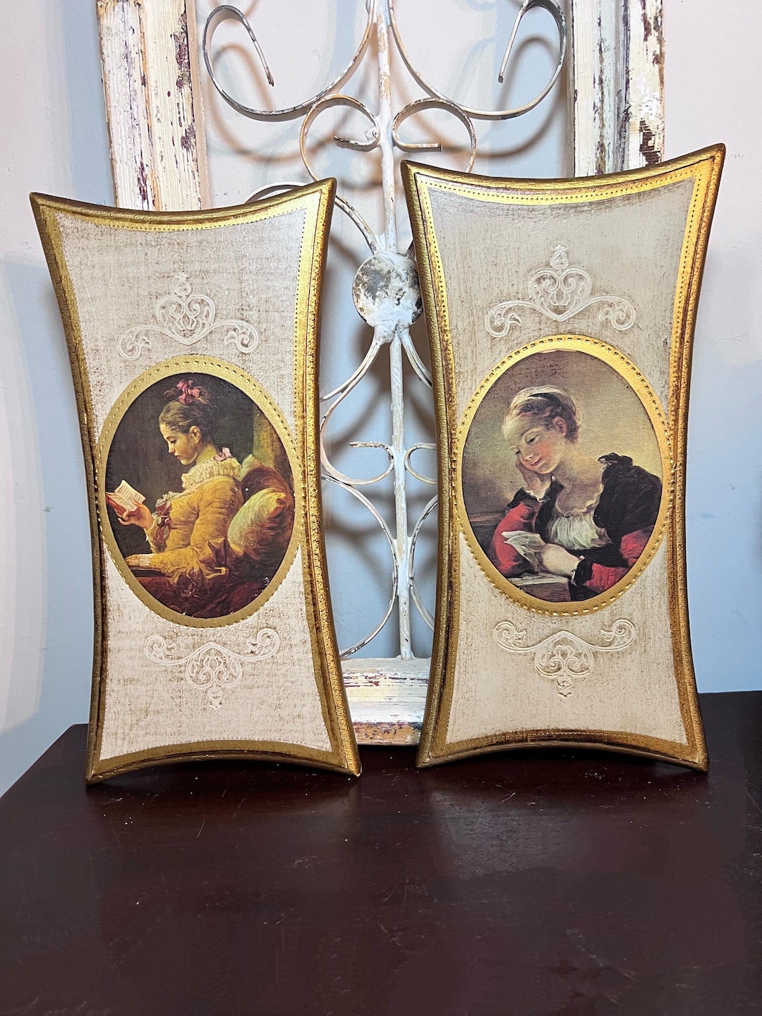 Set of Two (2) Florentine Style Gilt Wood Plaque Prints - Etsy