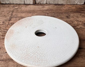 Stained and Crazed Round Ironstone Soap Dish Insert