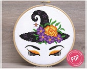 Witch face - Halloween cross stitch pattern pdf by AnnaXStitch - Modern needlepoint - Funny hand embroidery design - Instant Download 0130