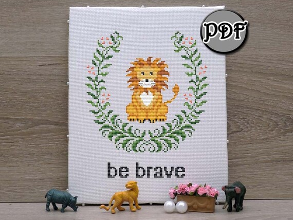 Lion cross stitch pattern pdf Modern embroidery chart Be | Etsy