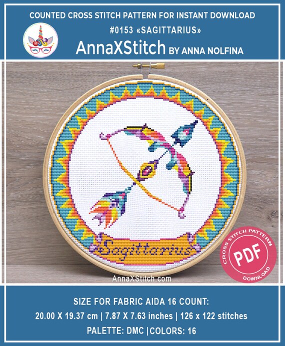 Cross Stitch Pattern PDF Sagittarius Zodiac Sign
