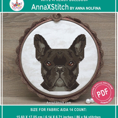 French Bulldog Cross Stitch Pattern Pdf Frenchie Dog Face Etsy