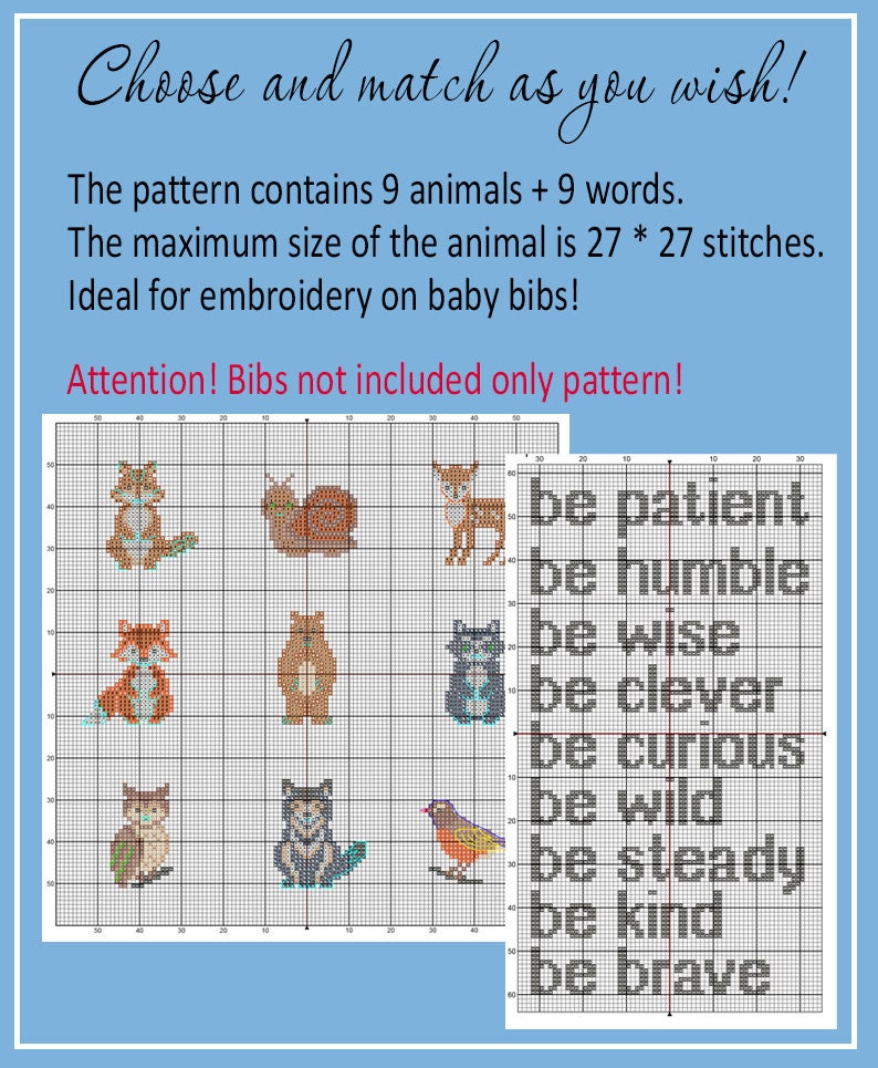 9 Woodland Animals Baby Bibs Cross Stitch Pattern Pdf by Etsy