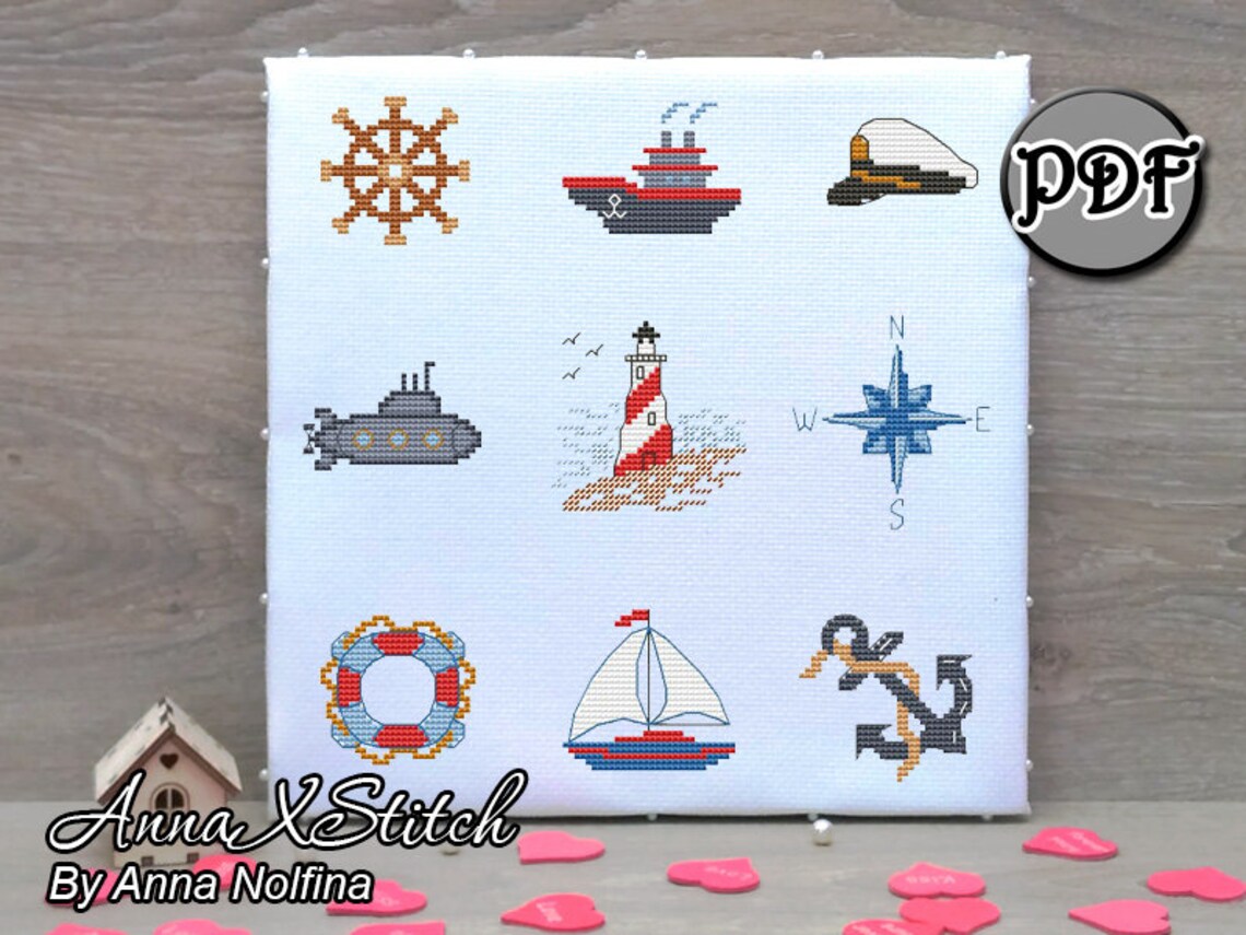 Navy cross stitch pattern pdf by AnnaXStitch Modern cross Etsy