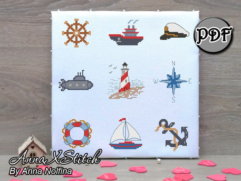 Navy cross stitch pattern pdf by AnnaXStitch Modern cross Etsy