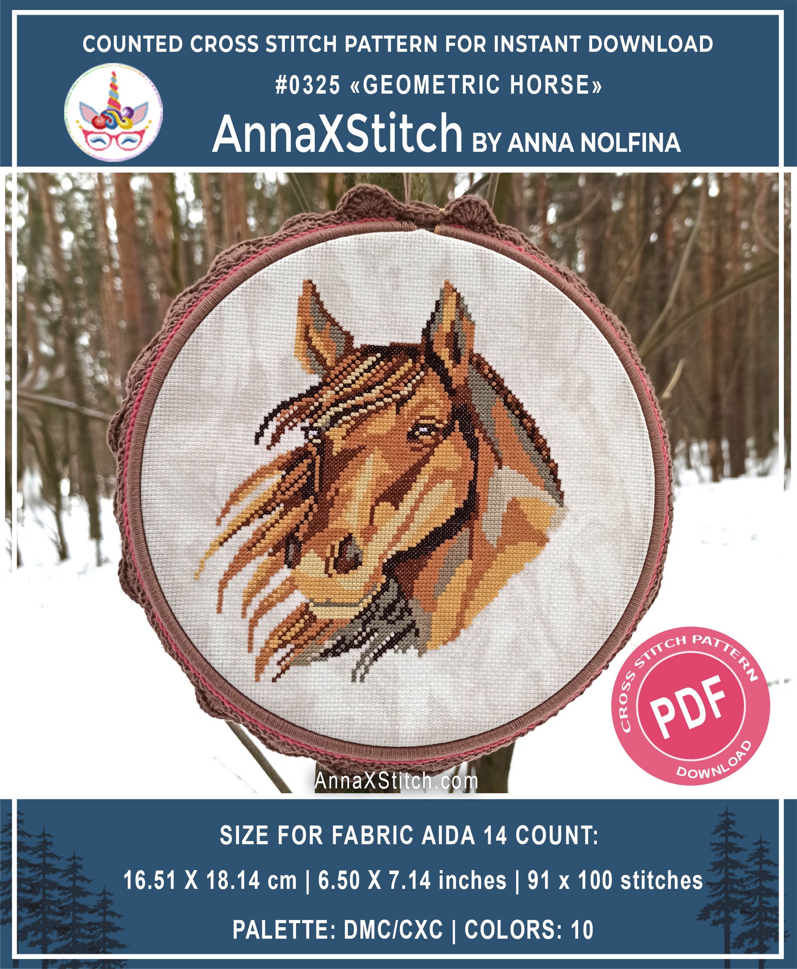 Geometric horse cross stitch pattern PDF Farm animal Etsy