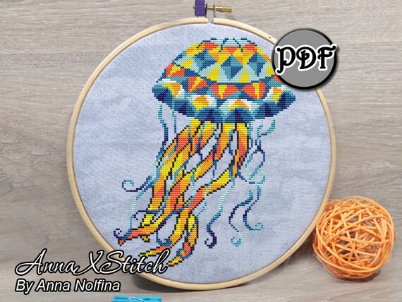 Jellyfish in the Sea ~ DIY Counted Cross Stitch Pattern ~ Marine Life