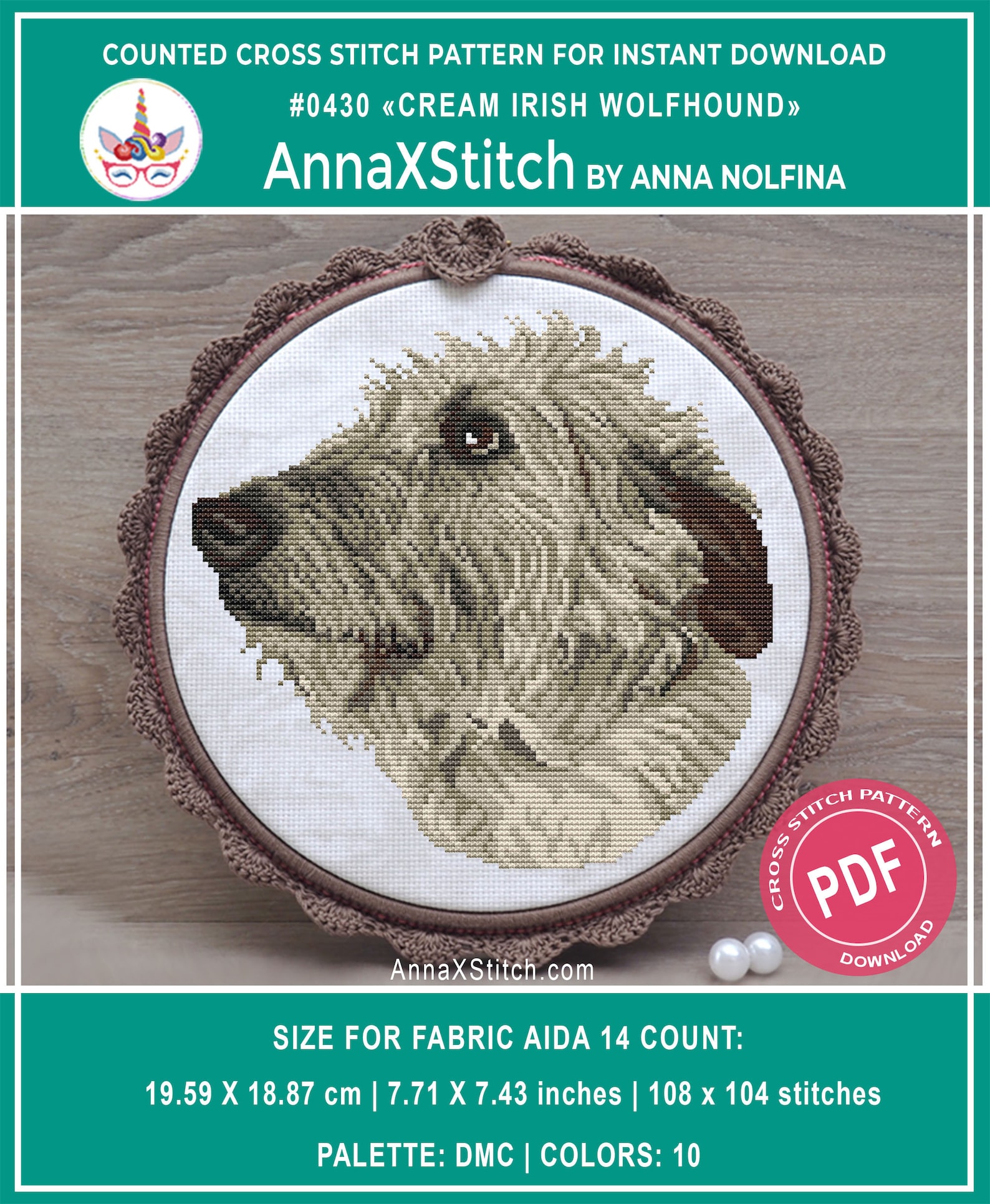 Cream Irish wolfhound cross stitch pattern pdf by AnnaXStitch | Etsy