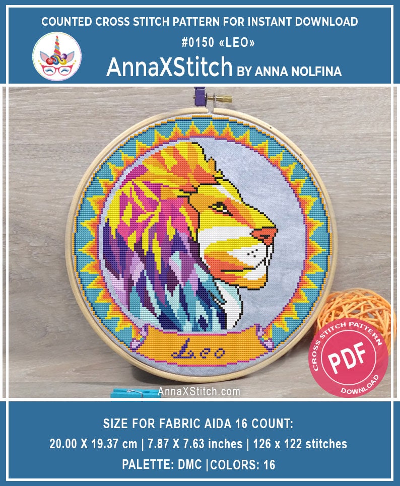 Leo zodiac sign Modern cross stitch pattern pdf by Etsy