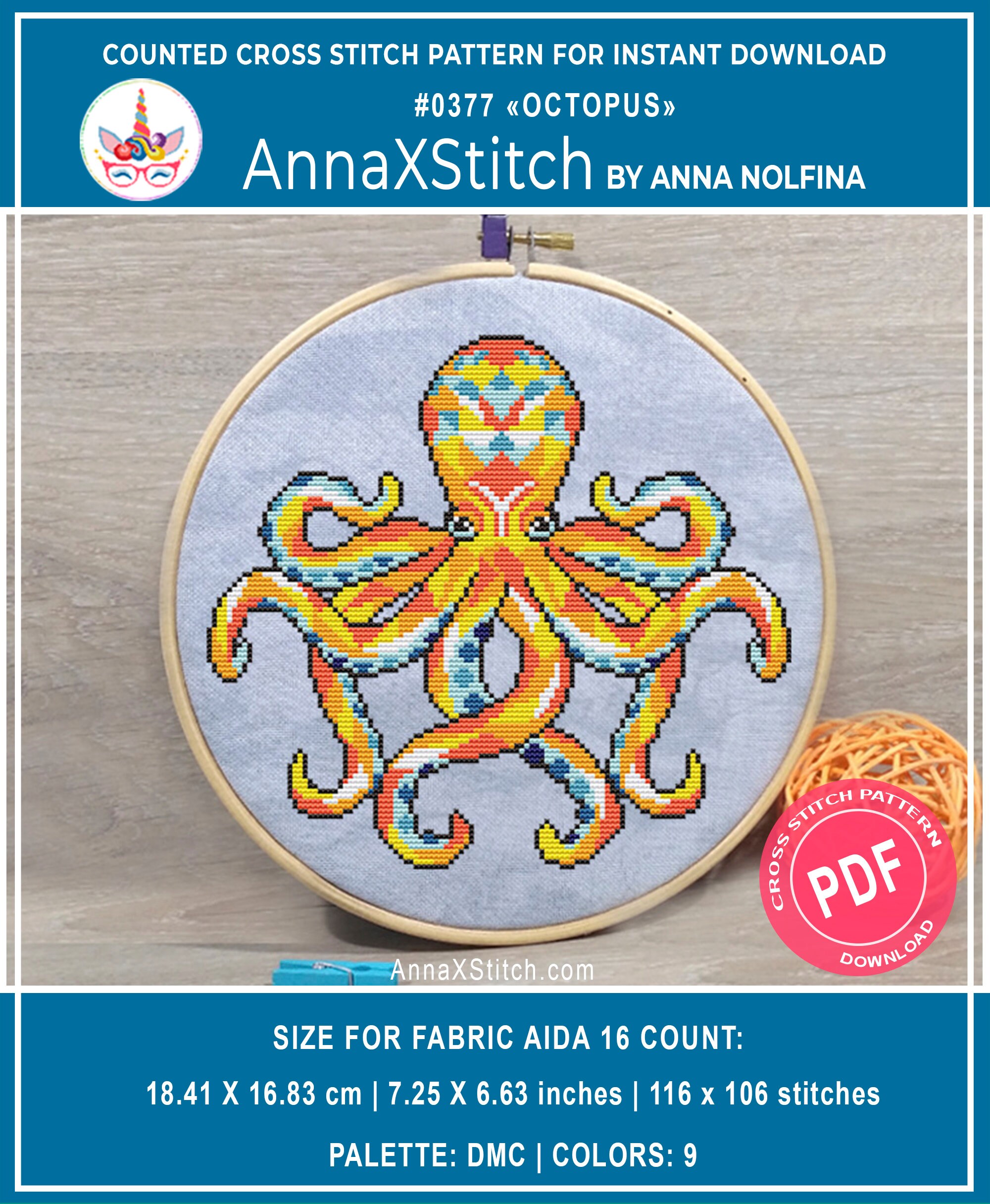 Octopus Modern cross stitch pattern pdf by AnnaXStitch | Etsy