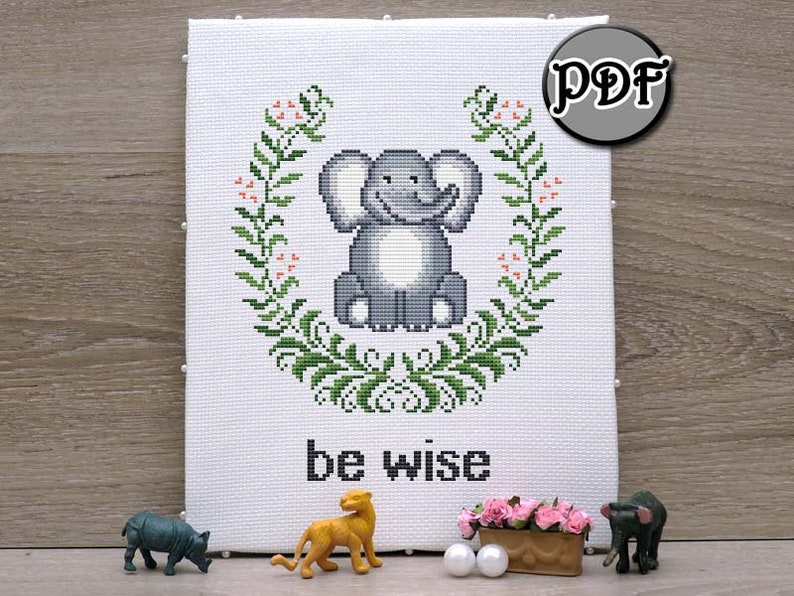 Elephant counted cross stitch chart Baby animal embroidery Etsy