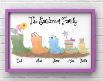 Welly Boot Familie Druck, Druck zu Hause, Personalisiertes Wanddekor, DIGITALER DOWNLOAD