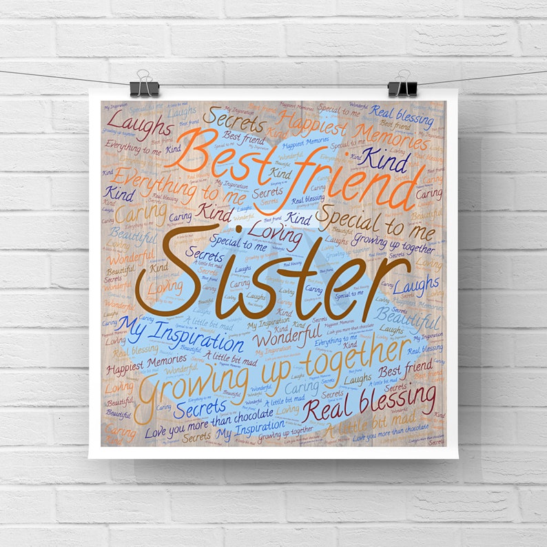 Sister Word Art Printable, Wall Art Sister Gift, Sister Word Cloud, Birthday Wall Decor, Custom ...