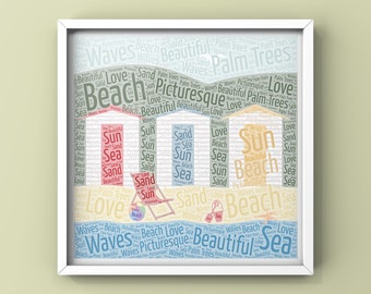 Beach Word Art, Birthday gift, Retirement gift, Beach print with words, Beach word picture, Word Art Collage, DIGITAL DOWNLOAD