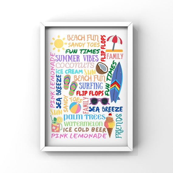 Summer Word Art Beach Wall Art Beach Poster Printable Wall Etsy