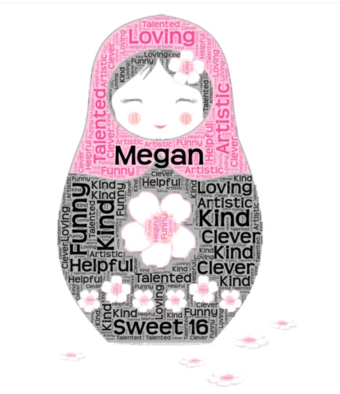 Personalised Girl Sweet 16 Russian Doll Age Custom Word Art Print Gift