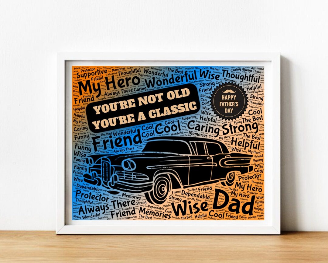 Personalised Classic Car Word Art Printable Fathers Day Gift for Dad