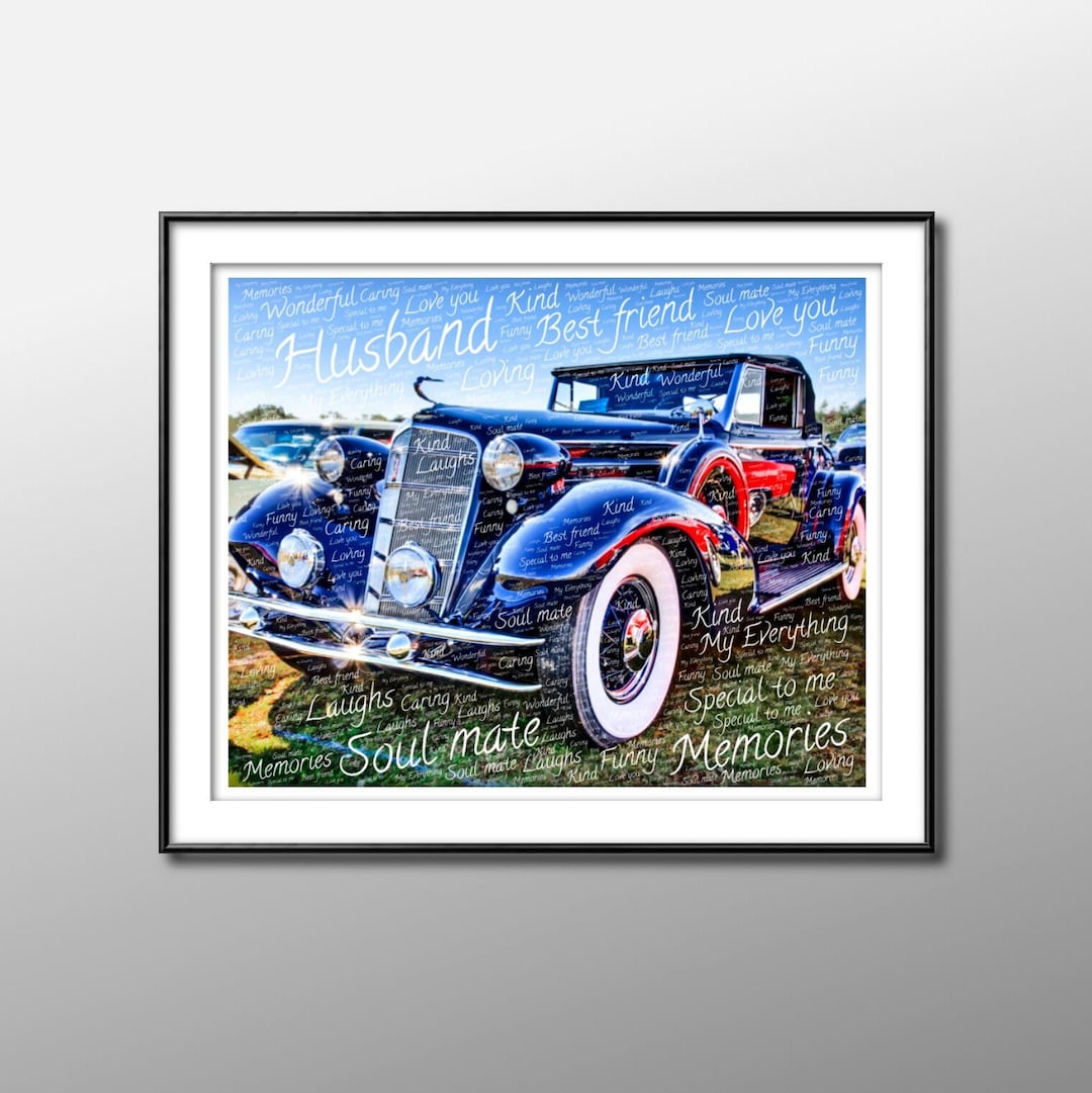 Classic Car Word Art Printable, Wall Art Gift for Him, Word Cloud