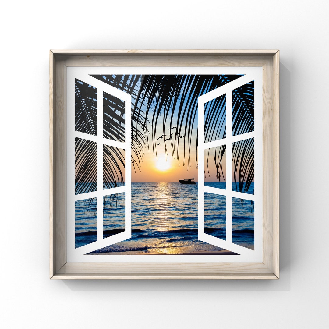 Ocean View and Sunset Wall Art, Sea View From the Window Poster, Beach