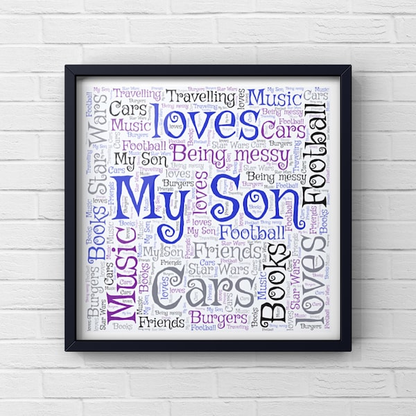 Personalised Son Word Art, Birthday gift son, gifts for him, word cloud boy, word collage, wall art print, Custom gifts, DIGITAL DOWNLOAD