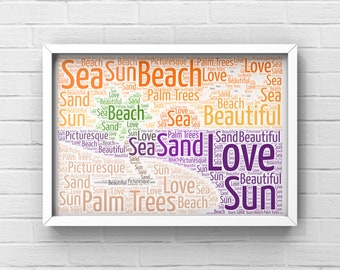 Personalised Beach Word Art Print Gift Birthday Retirement Any Occasion Wall Decor Wall Art Collage DIGITAL DOWNLOAD