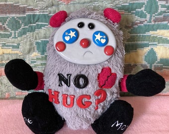 Snuggles Monster Plush, Where's My Hug, Upcycled Teddy Bear, Clay Face Plushies, Handmade, Beautiful Teddies, Hug Monsters, Funny, Colourful