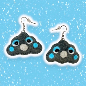 Grumpy Cloud Earrings, Cute Drop Earrings, Nature, Sewn Jewellery, Statement Jewelry, Quirky Earring, Funny Face, Silver Plated Hooks