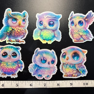 Sticker hibou holographique | Pack d'autocollants hibou | Sticker hibou | Sticker mural hibou | Décalcomanie en vinyle hibou | Autocollant imperméable