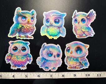 Watercolor Owl Sticker: Holographic Vinyl Decal, Waterproof