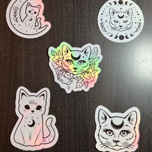 Holographic cat stickers for laptop, waterbottle, school supplies, and more.