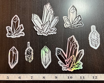 Holographic crystal stickers for laptop, waterbottle, school supplies, and more.