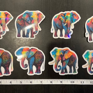 Adesivos de elefante coloridos, presente de elefante, adesivo de elefante em aquarela, elefante colorido, animal africano, adesivo de animal de safári