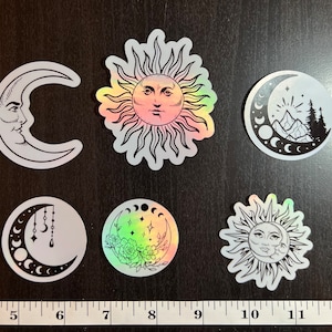 Holographic celestial stickers for laptop, waterbottle, school supplies, and more.