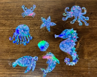 Holographic Sea Life Stickers: Waterproof Ocean Creature Decals