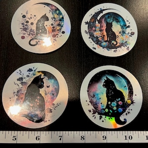Holographic cat stickers for laptop, waterbottle, school supplies, and more.