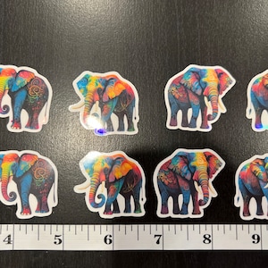Mini adesivos coloridos de elefante, presente de elefante, adesivo de elefante aquarela, elefante colorido, animal africano, adesivo de animal de safári