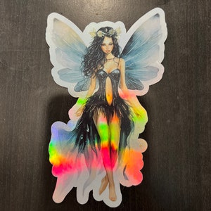 Holographic Dark Fairy Vinyl Sticker, Fantasy Art, Horror, Fairy Water Bottle, Myth Creature, Dark Laptop, Mystical Sticker, large decal