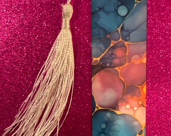 Alcohol Ink Art Bookmark: Abstract Fluid Design with Tassel