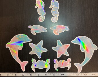 Waterdicht Sea Life-stickervel: holografische oceaandieren