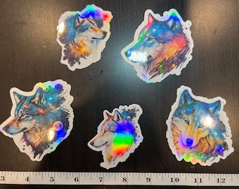 Holografiska vargvinylklistermärken: Celestial Wildlife Art-dekaler
