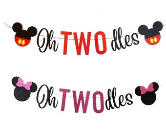 Oh Twodles banner.  Mouse Second birthday. Mouse garland. Second Birthday. Two years old. Mouse theme.