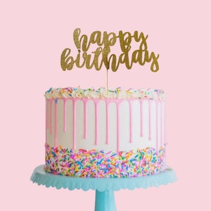 Cake Topper in carta 20 cm Scritta Italic Buon Compleanno Oro Metal - Big  Party